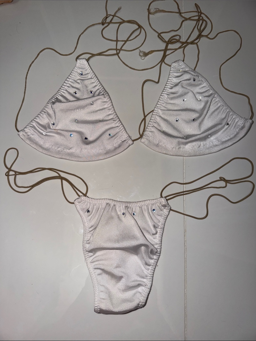 White Rhinestone String Bikini Set